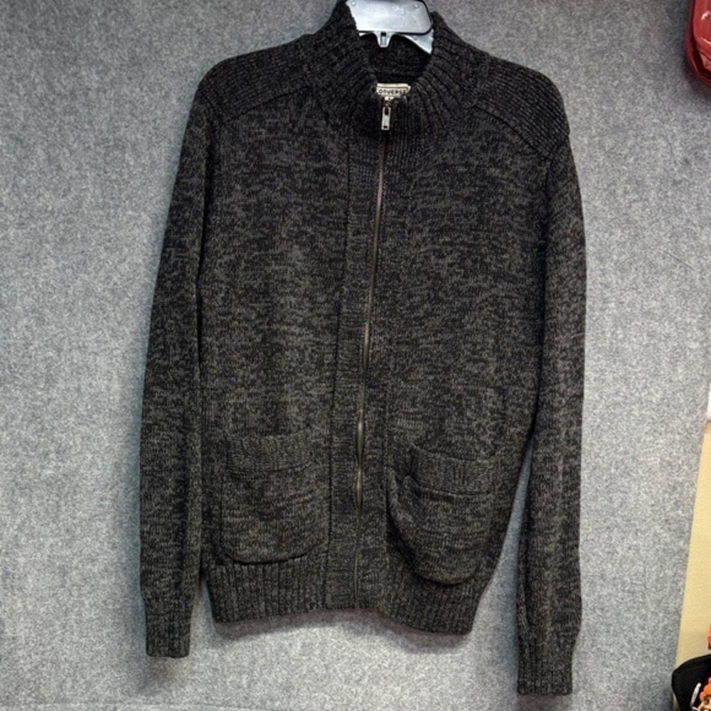 Converse One Star Charcoal and light grey Zip-Up pocket cotton Sweater M